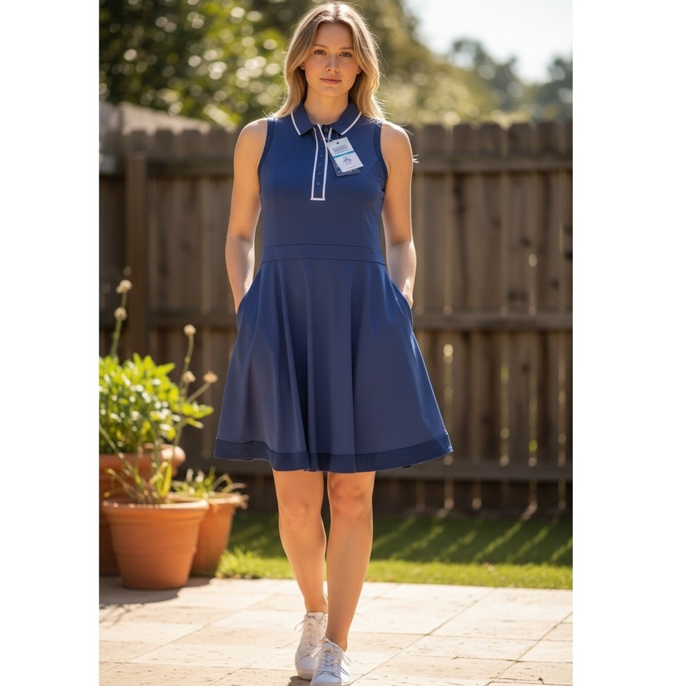 Original Penguin Sport Sleeveless Golf Tennis Dress Navy Blue Size Women's L